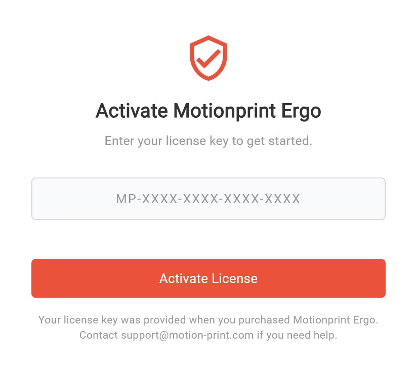 Motionprint Ergo activation screen