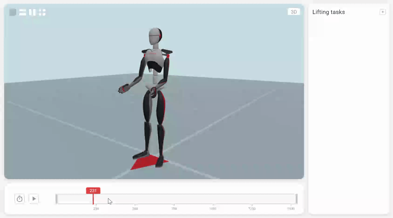 Defining a lifting task by selecting a frame range on the timeline