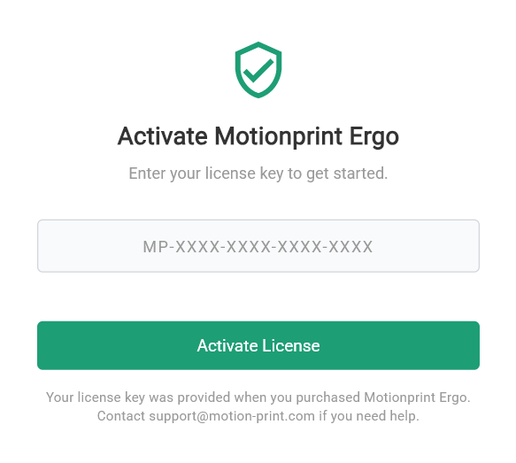 Motionprint Ergo license activation screen