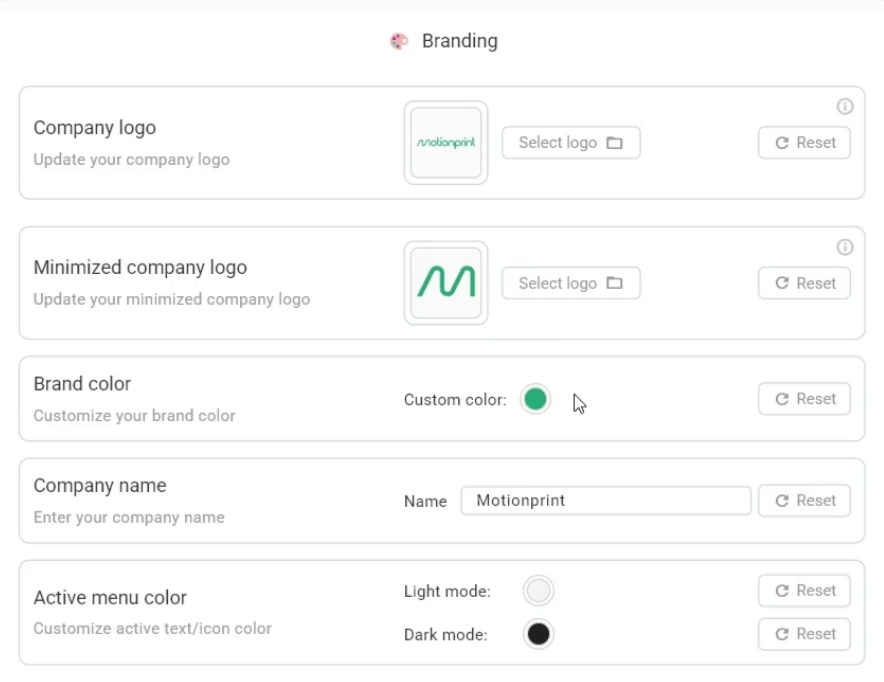 Brand color picker updating the application UI in real time