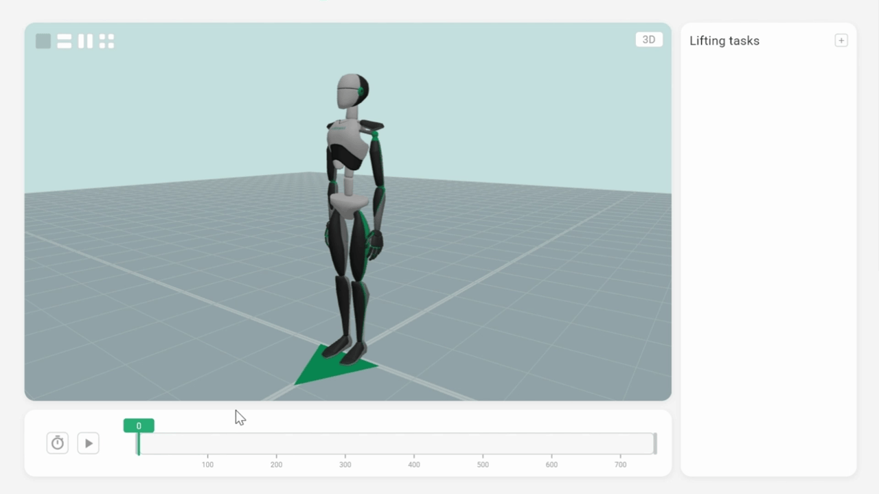 Defining a lifting task by selecting a frame range on the timeline