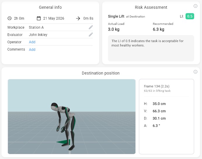 Score Overview tab in Motionprint Ergo